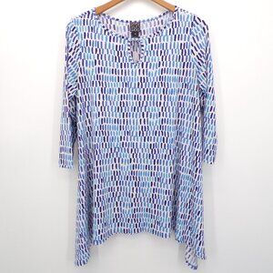 Clara Sun Woo Women's M Tunic Top Asymmetrical Hem Blue 3/4 Sleeve. USA.